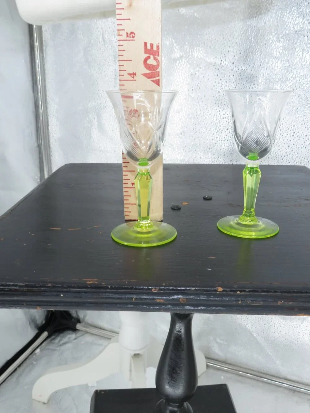 Vintage Green Stemmed Cordial Glasses 2 Cut Crystal Clear 4.5in Aperitif Glass